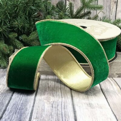 D. Stevens Mardi Gras | Green Velvet Glitter Gold Trim Ribbon, 4″ X 10Yd