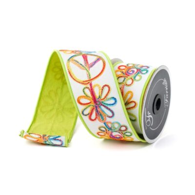 Farrisilk Spring Ribbon | Lime Whimsy Hippie Ribbon, 2.5″ X 10Yd