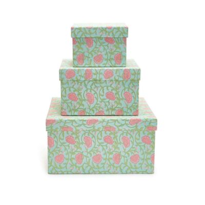 Two’s Company Table Decor | Floral Block Print Nesting Boxes