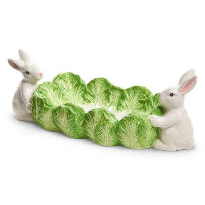 RAZ Kitchen & Dining | Green Cabbage Tray With Bunnies