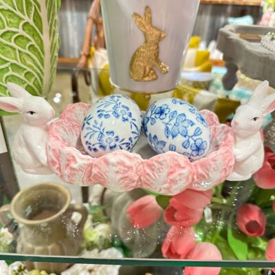 RAZ Figurines | Box Of 6 Blue Floral Eggs