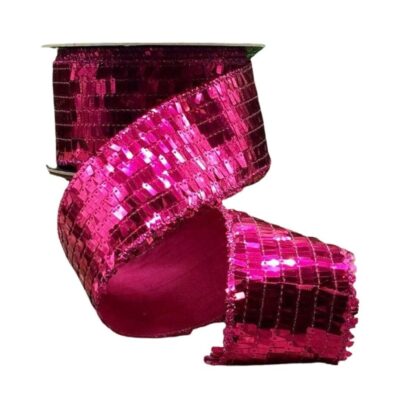 D. Stevens Ribbon | Sequin La Garconne Hot Pink Ribbon, 2.5″ X 10Yd