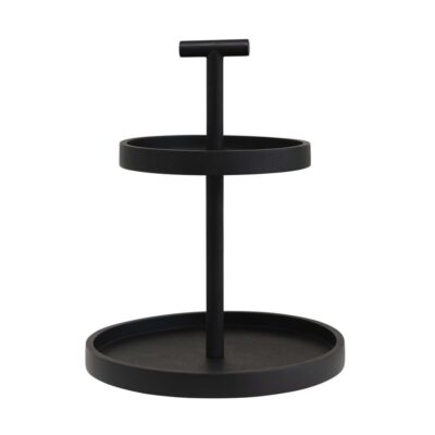 Creative Coop Table Decor | Black Mango Wood 2-Tier Tray With Handle