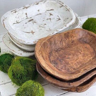 Forever Green Art Decorative Containers | Medium Carved Dough Bowl