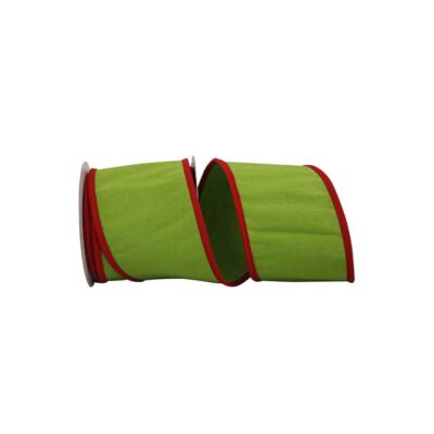 Reliant Ribbon Spring | Lime With Red Border Ribbon, 4″ X 5Yd