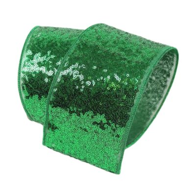 Farrisilk Ribbon | Emerald Sequin Luster Ribbon 4″X10Yd