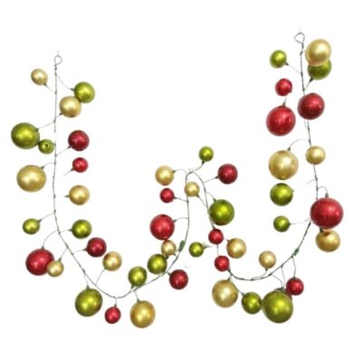 Farrisilk Garlands | Red, Lime, And Gold Ball Garland, 10′