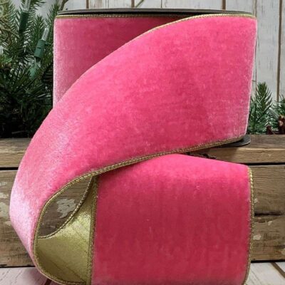 D. Stevens Spring | Pink And Gold Lush Velvet Ribbon, 4″ X 10Yd