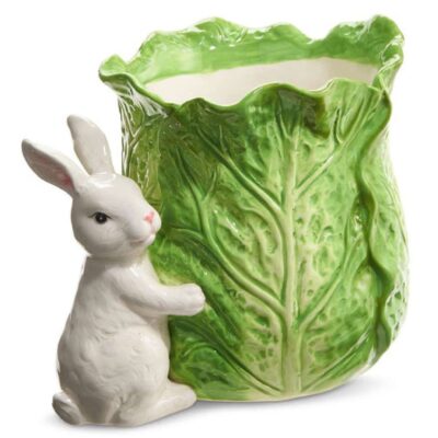 RAZ Kitchen & Dining | Green Cabbage Container With Bunny