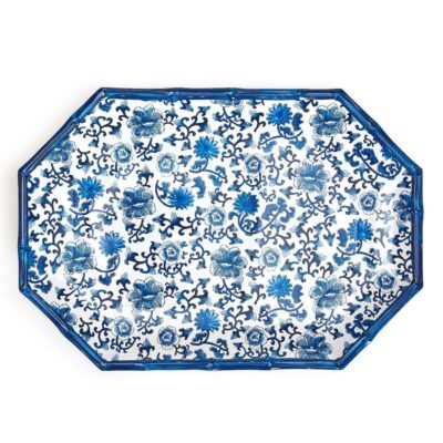 Two’s Company Table Decor | Blue Floral Pattern Octagonal Serving Tray