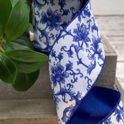 D. Stevens Spring | Blue Chinoiserie Ribbon, 4″ X 10Yd