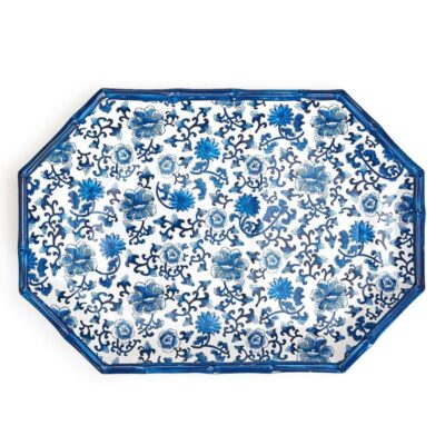 Two’s Company Kitchen & Dining | Blue Floral Pattern Octagonal Serving Tray