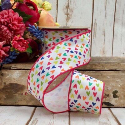 D. Stevens Ribbon | Poplin Colorful Hearts Ribbon, 2.5″X10Yd