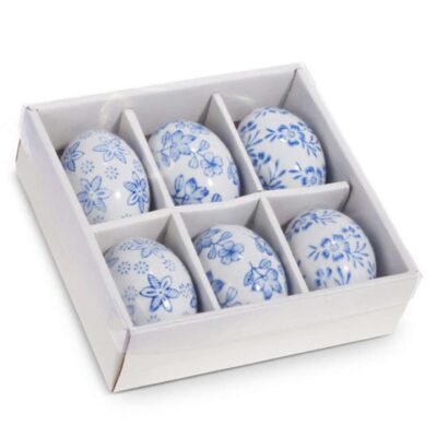 RAZ Focal Points | Box Of 6 Blue Floral Eggs