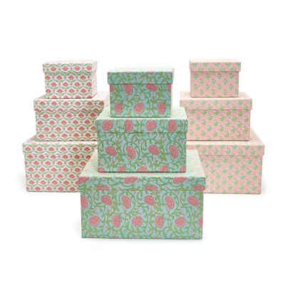 Two’s Company Figurines | Floral Block Print Nesting Boxes