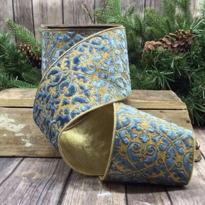 D. Stevens Ribbon | Velvet Glitter Treillage Ribbon, 4″ X 10Yd