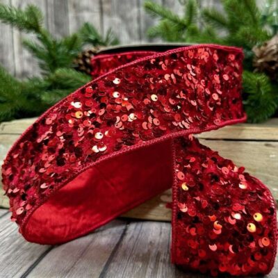 D. Stevens Ribbon | Kaleidoscopic Sequin Red Ribbon, 2.5″ X 10Yd