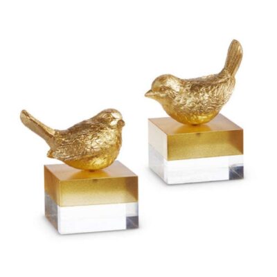 RAZ Figurines | Gold Bird On Two Toned Block