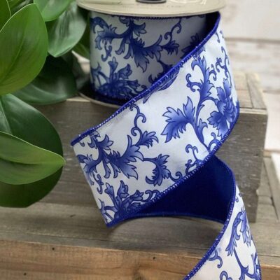 D. Stevens Spring Ribbon | Blue Chinoiserie Ribbon, 2.5″ X 10Yd