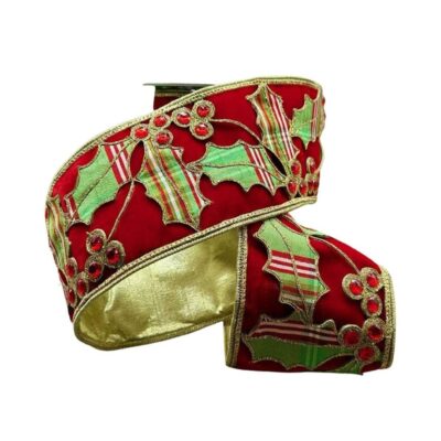 D. Stevens Ribbon | Velvet Jewel North Pole Plaid Holly Ribbon, 4″ X 5Yd