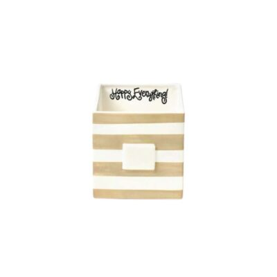 Happy Everything Table Decor | Neutral Stripe Medium Nesting Cube By Happy Everything!