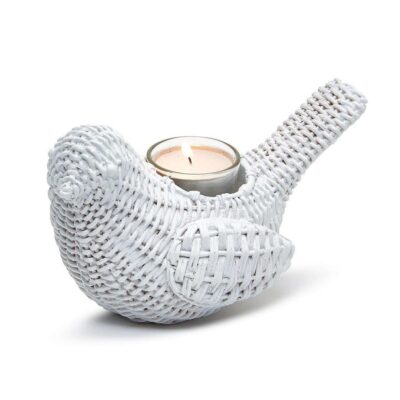 Two’s Company Table Decor | Basket Weave Pattern Bird Cachepot