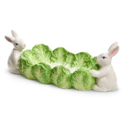 RAZ Table Decor | Green Cabbage Tray With Bunnies