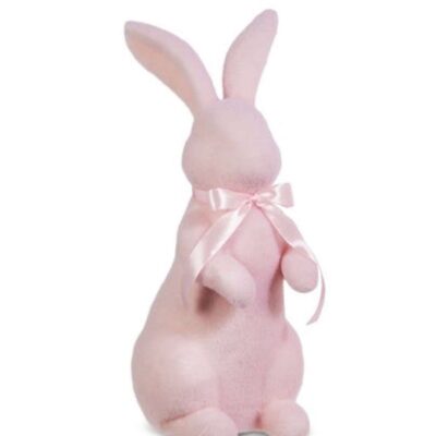 RAZ Figurines | Pastel Pink Flocked Bunny, Large