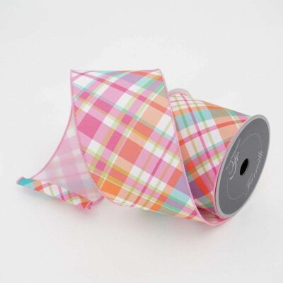 Farrisilk Spring Ribbon | Multi-Colored Gumdrop Plaid Ribbon 4″X10Yd