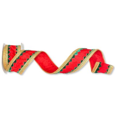 Direct Export Co. Ribbon | Red, Green, And Gold Dupioni Ribbon, 2.5″ X 5Yd