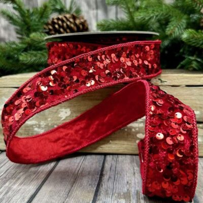 D. Stevens Ribbon | Kaleidoscopic Sequin Red Ribbon, 1.5″ X 10Yd