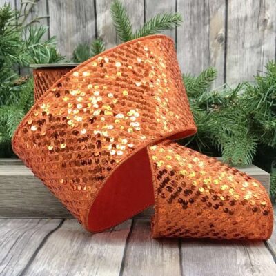 D. Stevens Ribbon | Orange Metallic Sequin Ribbon, 4″ X 10Yd