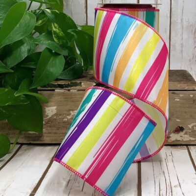 D. Stevens Spring | Multicolored And White Striped With Pink Piped Ribbon 4″X10Yds