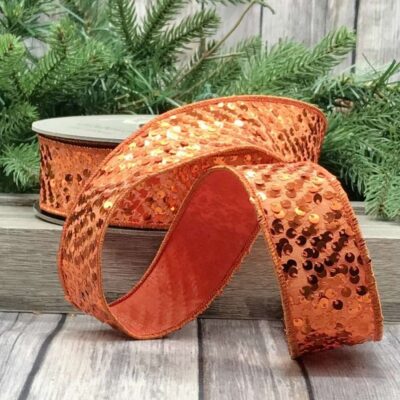 D. Stevens Ribbon | Orange Metallic Sequin Ribbon, 1.5″ X 10Yd